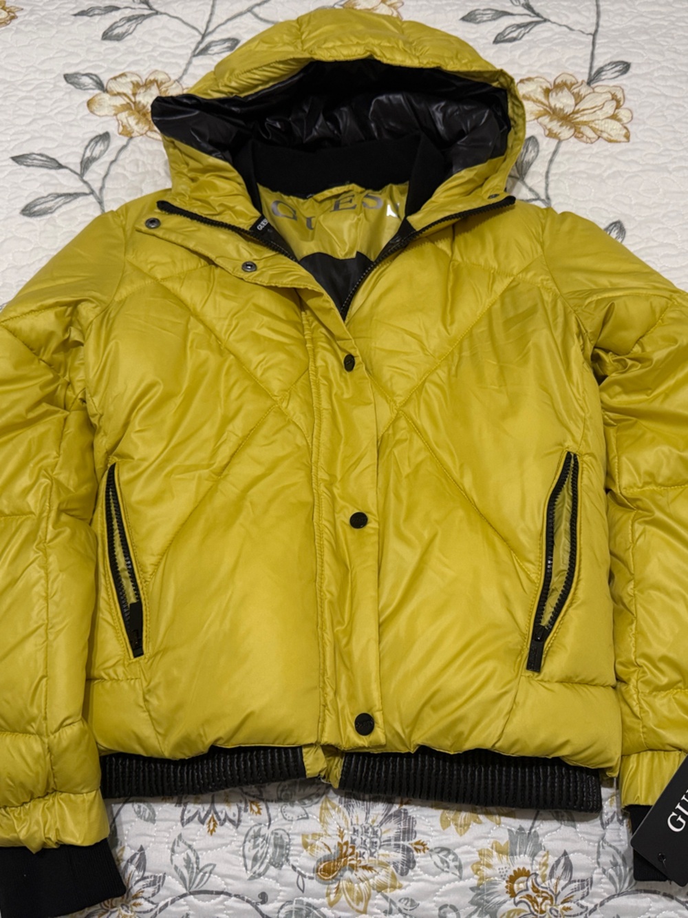 GUESS Women Lime Hooded Puffer Jacket